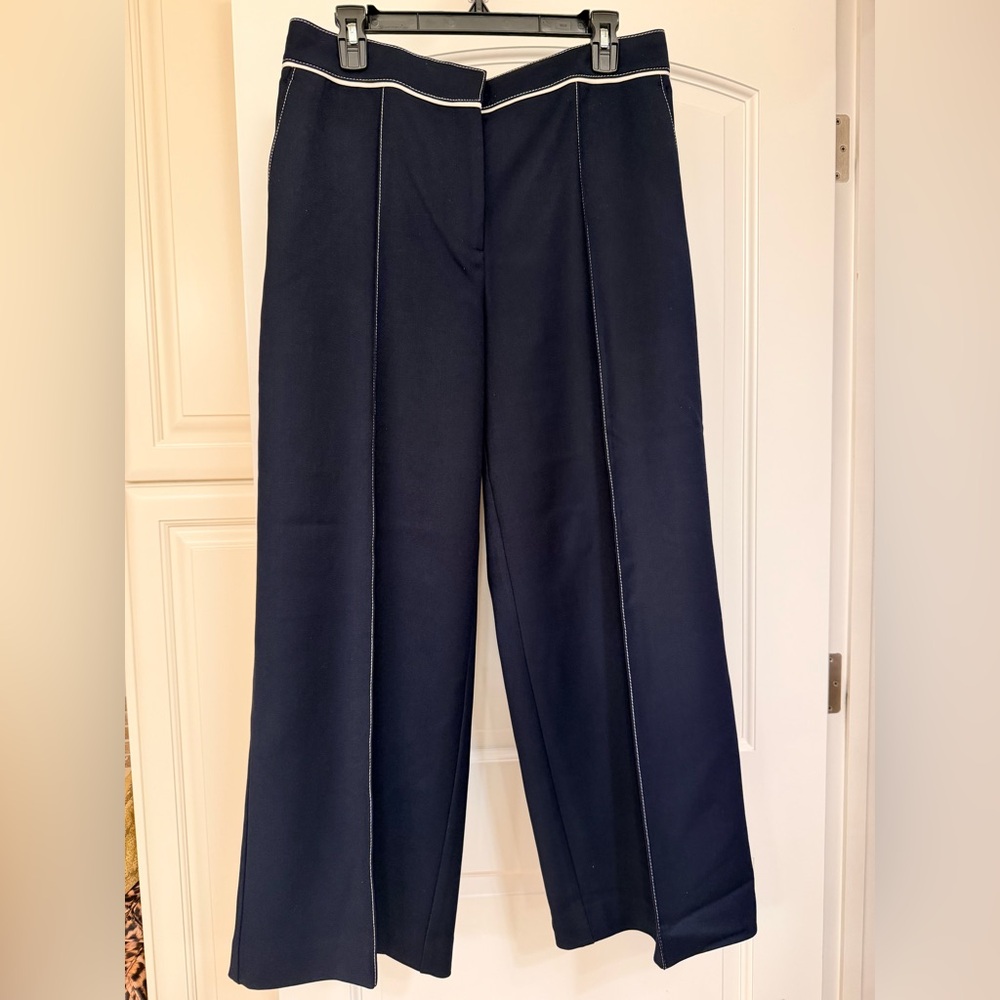 Reiss Elegant Wide Leg Pin-tuck Navy Women's Pants - Size 10P